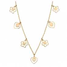 New Heart And Flower Charm Necklace In Yellow Gold